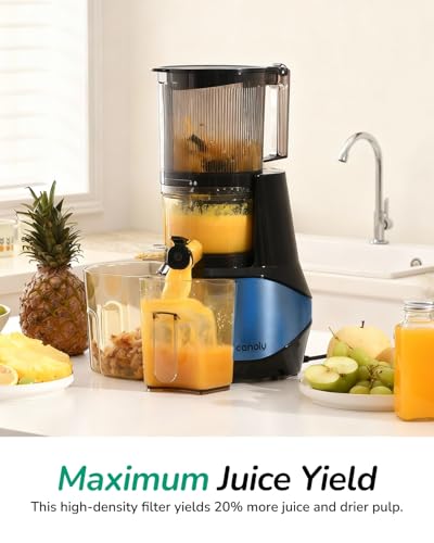 Image of Canoly C09 Cold Press Juicer, 6 inch Extra Wide Feed Chute, 3-IN-1 Strainers (Juice & Sorbet & Nut Milk), Powerful AC Brushless Motor, Self Precut System, Juicer Machines with BPA-Free (Blue)