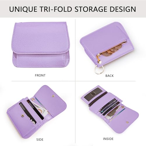 Image of Keychain Wallet for Women,RFID Wristlet Wallet with Beaded Strap | Tri-Fold Design,6 Card Slots,ID Window,Zipper Coin Pocket,Lightweight Carry