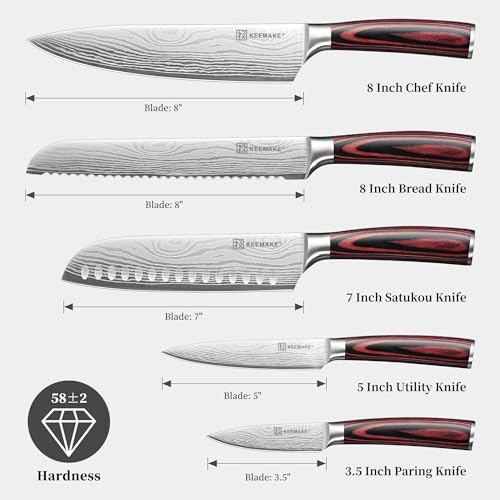 Image of KEEMAKE 5 Pieces Kitchen Knife Set, Professional Ultra Sharp Chef Knife Set