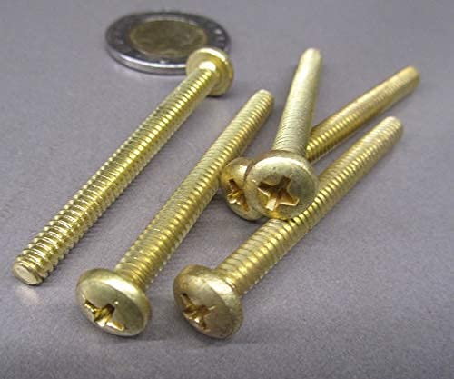 Brass Pan Head Phillips Machine Screws, FT, 10-24 Thread Size x 2.00" Length, 10 Pack