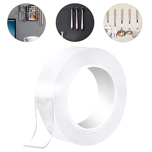 Preisvergleich Produktbild Qisiewell Waschbares Spurloses Transparent Klebeband 5M 16.4 ft Multifunktionales Doppelseitiges Klebeband Nano Entfernbares Klebeband Wiederverwendbares Rutschfeste für Wände Küche5M * 3CM * 2MM