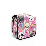 Portátil: la bolsa de aseo de viaje es ligera, se puede poner fácilmente en tu equipaje, gancho duradero para colgar y asa superior es conveniente para llevar o colgar en toalleros de baño o barras de ducha, bolsa de maquillaje portátil hace que viajar sea más cómodo