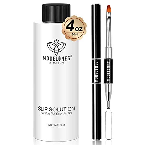 Modelones Slip Solution Polygel Liquide 120ML, Nail Extension Construction Polymer Gel Solution Liquide Kit de Nettoyage avec Pinceau pour Manicure Vernis à Ongles Semi Permanent Nail Art