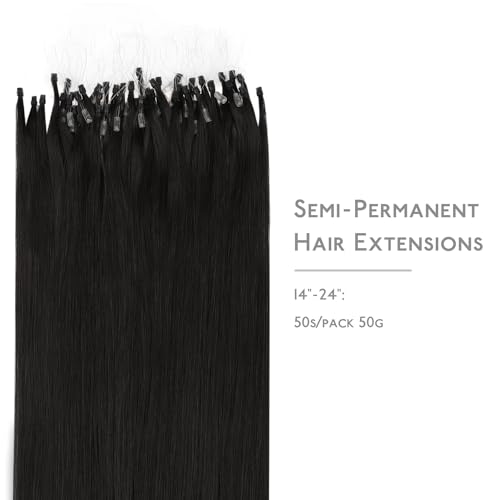 Image of WENNALIFE Microlink Hair Extensions Human Hair, 50g 50s 20 Inch Natural Black Remy Micro Bead Hair Extensions Real Human Hair Micro Link Micro Loop Straight Microlinks