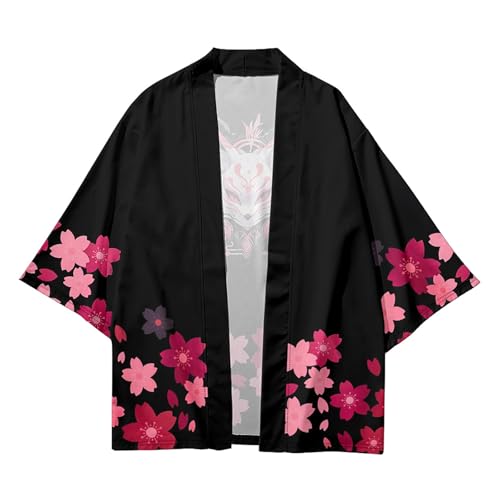 Image of LAI MENG FIVE CATS Women's Floral Print Loose Blouse Japanese Kimono Tops | Puff Sleeve,Cover up Top,Casual Cute Tops,Summer Cardigans 2026