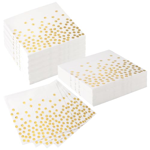 Xialvyu 60 Stück Servietten Gold Dots Goldene Servietten 33 x 33 cm Papierservietten Paper Napkins Einweg Cocktail Servietten für Geburtstag Party Hochzeit Feiertagsfeier