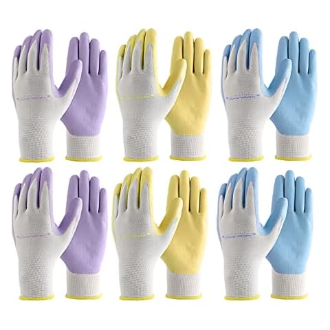 Guantes de jardín sin látex para mujer, 6 pares, transpirables con revestimiento de nitrilo Cover