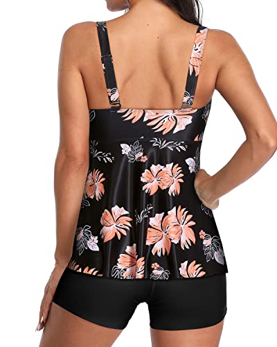 Image of Yonique Women 2 Piece Flowy Tankini Swimsuits with Boyshorts V Neck Swim Tank Tops Bathing Suits Modest Swimwear