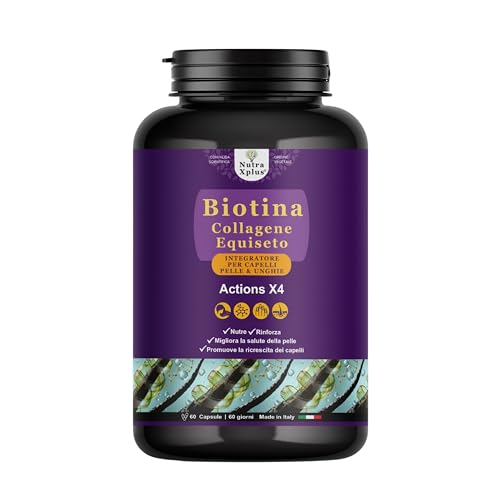 Integratore Capelli Donna Uomo Nutra Xplus, Biotina Capelli Rinforzante Anticaduta ideale per Capelli Stressati e la Crescita Capelli arricchito con Collagene Vitamine 60cps Integratori Unghie