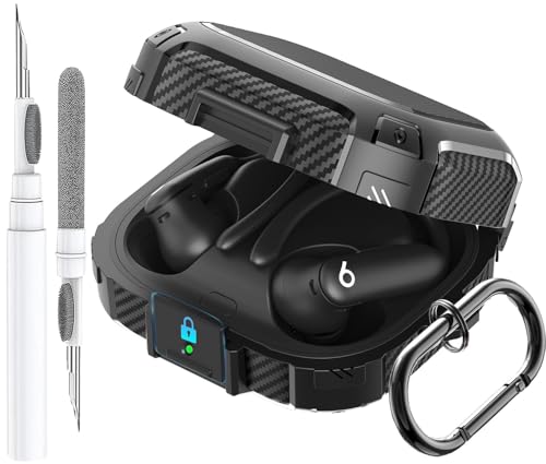 Compatible with Beats Powerbeats Pro 2 Case 2025 with Lock Rugged Shockproof Protective Hard New Powerbeat Pro2 Cover Skin with Carabiner&Cleaner Pen Men Women for Beat PowerBeat Pro 2 Earbuds Black