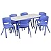 Pemberly Row Plastic Activity Table Set with 6 School Stacking Chairs in Blue
