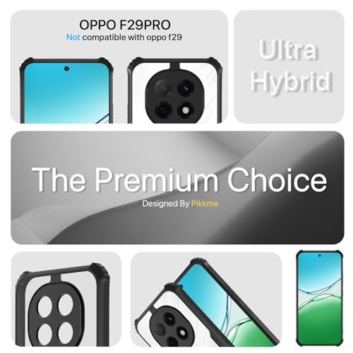 Image of Pikkme Back Cover for Oppo F29 Pro 5G | Ultra Hyrbid | Full Camera Protection | Raised Edge | Crystal Clear Transparent Bumper Case (Black)