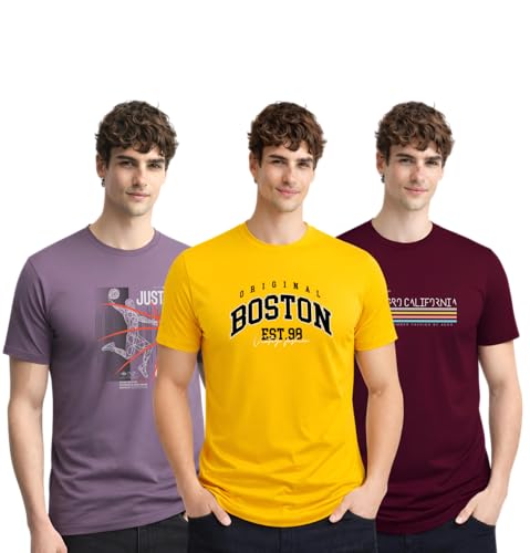 Image of ADRO Mens Printed T-Shirts Pack of 3 | 100% Cotton Regular Fit Graphic Tshirt | Breathable Stylish Casual T Shirt Gym Travel Summer T Shirts