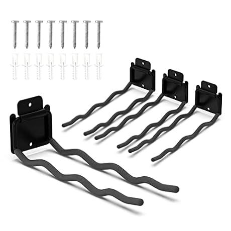 HUHOLE 4 Pack Garage Hooks Heavy Duty – 12 Inch Long Wave Wall Mount Hangers for Ladders, Shovels, Chairs & Garden Tools – Steel Utility Organizer for Garage Storage System (60lb Capacity, Black)