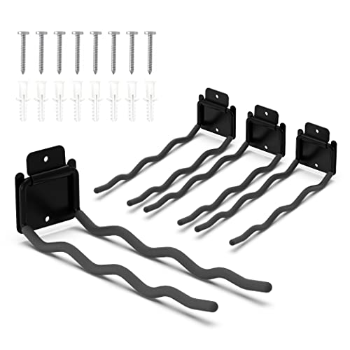 HUHOLE 4 Pack Garage Hooks Heavy Duty – 12 Inch Long Wave Wall Mount Hangers for Ladders, Shovels, Chairs & Garden Tools – Steel Utility Organizer for Garage Storage System (60lb Capacity, Black) by HUHOLE - Used condition - US$33.59