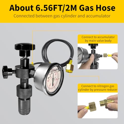 Image of Hydraulic Accumulator with Nitrogen Charging Kit,Heavy-Duty Hydraulic System Tool with for Industrial, Agricultura,Machinery,with Safety Couplings,Pressure Gauge,CGA580 Adapter,Auto Tool