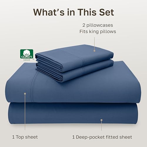 Image of California Design Den Luxury King Size Sheet Set - 100% Cotton, 600 Thread Count Deep Pocket King Sheets, Hotel-Quality Bedding with Sateen Weave - Royal Navy Blue