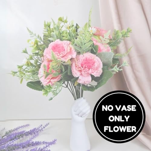 Image of SATYAM KRAFT 1 Bunch Artificial Carnation Flower Stick for Home Decor, Bedroom, Living Room, Balcony, Office Desk, Wedding, Marriage Decoration, Gift, Festival, Shelf & Corner Decoration (Light Pink)