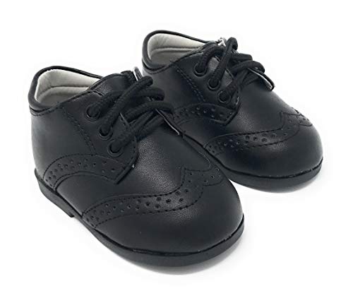 Toddler Baby Boys Classic High Top PU Leather Wedding Loafers Brogue Infant Oxford Dress Shoes First Steps Walking Flat Crib Black