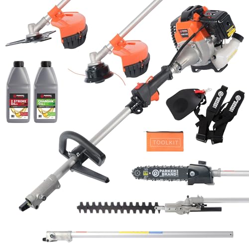 52cc Multi Function 5 in 1 Garden Tool - Brush Cutter, Grass Trimmer, Chainsaw, Hedge Trimmer + Oils