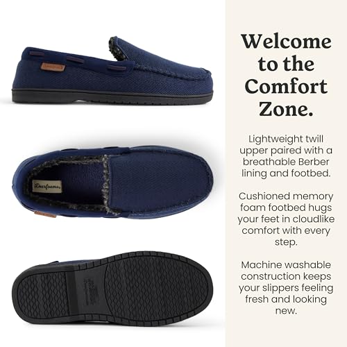 Image of Dearfoams Men's Keaton Moccasin House Shoes With Memory Foam, Indoor Slippers With Wide Widths