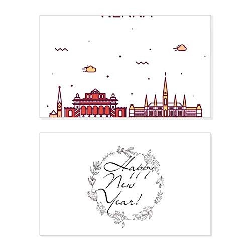 Tarjeta de año nuevo de Viena con paisaje plano ideal para felicitar las fiestas a tus seres queridos
