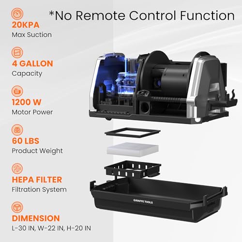 Image of Giraffe Tools Grandstorm Wet Dry Vacuum Cleaner with 6 Nozzles, 30 FT Retractable Hose Wall Mounted Vacuum Cleaner for Car Detailing, Grey（No Remote Control Funtion）