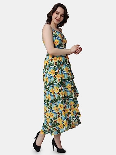 Image of POPWINGS Casual Floral Printed Maxi Length Fit & Flare Dress for Women || Summer Dress for Women || Flare Maxi Dress for Women Stylish || Sleeveless Dress for Women