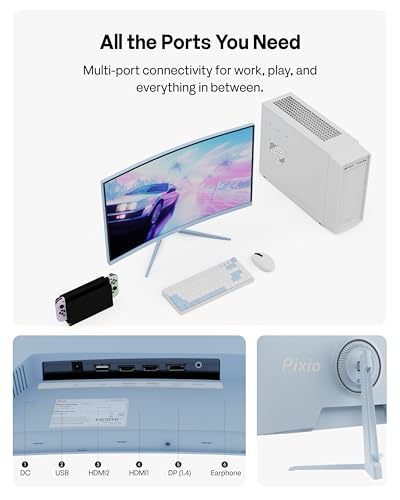 Image of Pixio PXC278 Wave Blue 27 inch 180Hz 1440p 1650R Curved Fast VA 1ms GTG Adaptive Sync Gaming Monitor with Blue HDMI 2.1 Cable Certified Ultra High Speed 6FT 8K 60Hz 4K 120Hz Nylon Braided