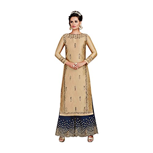 Salwar Kameez droit beige costume indien plazo jupe longue veste hijab 632