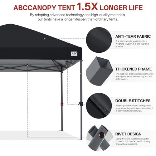ABCCANOPY 10x10 Pop Up Canopy Tent, Easy Setup Instant Shelter with Wheeled Bag, Heavy Duty Outdoor Canopy for Beach, Market, Backyard, UV Protection, Outdoor Weather Protection (Dark Black, 10x10) — view 4