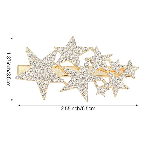 Paquete de 4 Pinzas para el cabello con diseño de estrella de cinco puntas, clip antideslizante con pedrería, elegante clip de pico de pato para niñas y mujeres (Dorado+Plateado) miniatura 2