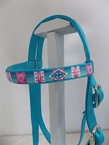 Miniature Horse/SM Pony Turquoise Bridle with Native Overlay - Free BIT (Snaffle Style Varies)