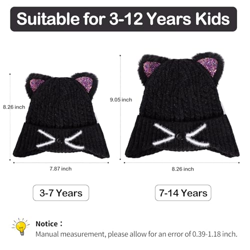 Kids Gils Sequin Cat Ears Beanie Earflap Hats Winter Knitted Hat Warm Snow Skull Skiing Caps 3-14 Years4