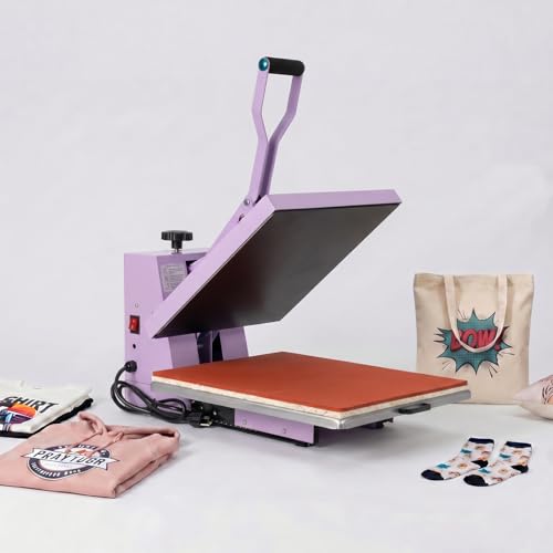 Professional 16x24 Inch Heat Press Machine 2000W High Power Manual T-Shirt Press with Slide-Out Drawer Teflon Coated Heating Plate Industrial Grade Heat Transfer for DTF HTV Vinyl Purple
