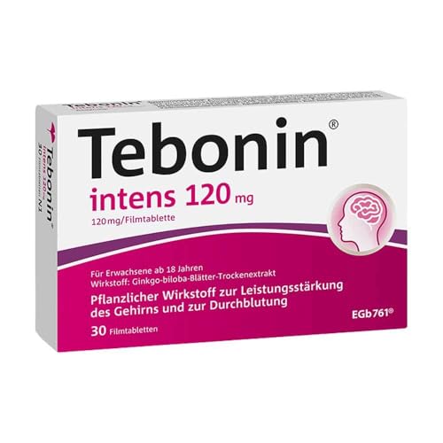 Tebonin intens 120 mg | 30 Stück | bei akutem & chronischem Tinnitus* | pflanzliches Arzneimittel mit Ginkgo Biloba Extrakt | unterstützt bei Ohrengeräuschen* & Schwindel | mit Ginkgo Spezialextrakt