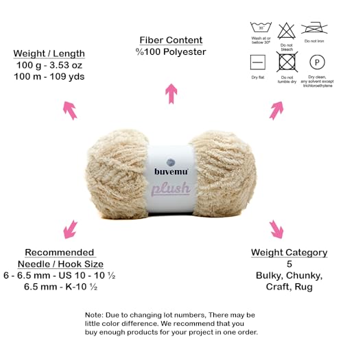 Image of Plush Faux Fur Bulky Yarn, Super Soft Fluffy Fuzzy for Knitting Crocheting Crafting, 100 Gram (3.53 Ounces) 109 Yards (100 Meters) (Light Beige) (3 Skeins)