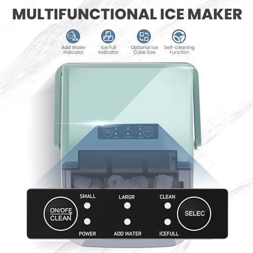 Image of DUMOS Countertop Ice Maker with Handle, 26lbs /24H Portable Ice Machine | 9 Bullet Cubes Ready in 6 Mins, Self-Cleaning, Quiet Compact for Home, Kitchen, RV, Camping, Green