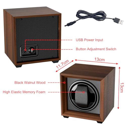 Fousenuk scatola carica orologio con motore silenzioso, 2 modalità di impostazione, quadrata e color noce carica orologi automatici, con USB ricarica e memory foam, per carica orologi meccanici - 3