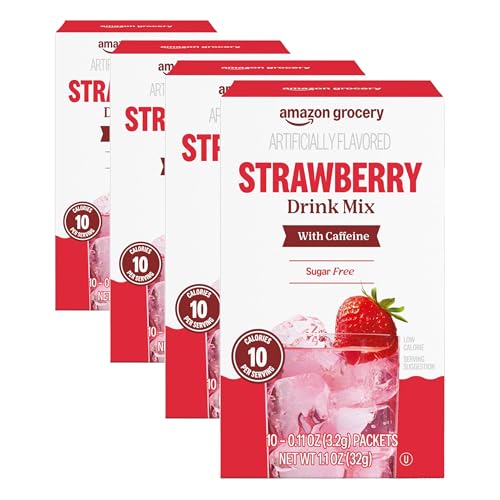 Image of Amazon Grocery, Strawberry Drink Mix with Caffeine, 10 packets, 1.1 Oz (Pack of 4)