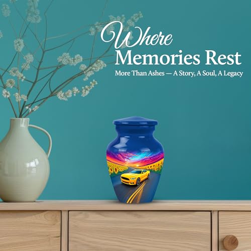 Image of Car Urn - Decorative Urn - 3 Inch - Pack of 4 - Unique Urns for Human Ashes - Memorial Urns for Male & Female - Keep Sake for Ashes