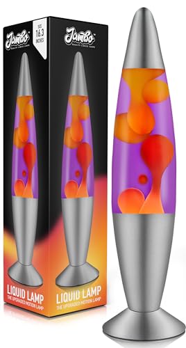 Jambo Lampe à mouvement liquide 16' – Pourpre avec cire jaune/orange – Lumière relaxante, lampe décorative pour salon, bureau ou chambre, veilleuse pour adultes, ados et enfants
