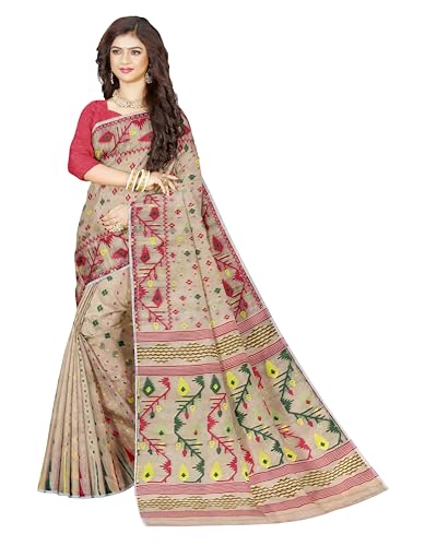 Image of Mayabi Women's Dhakai Jamdani Cotton Silk Saree Traditional Bengali Tant Korat Work, Without Blouse Piece