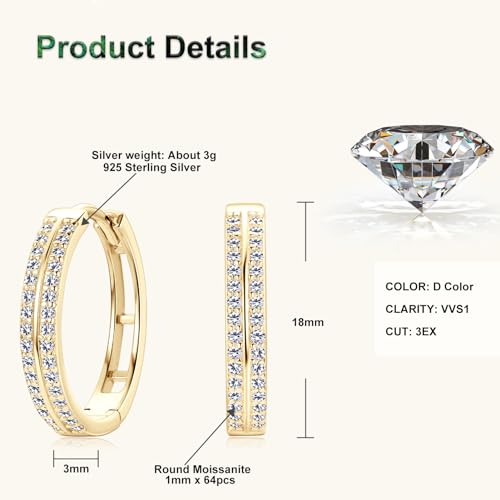 Double Row Moissanite Hoop Earrings, D Color VVS1 Clarity 925 Silver Huggie Prong Setting Hoop Earrings Gifts for Women or Men2