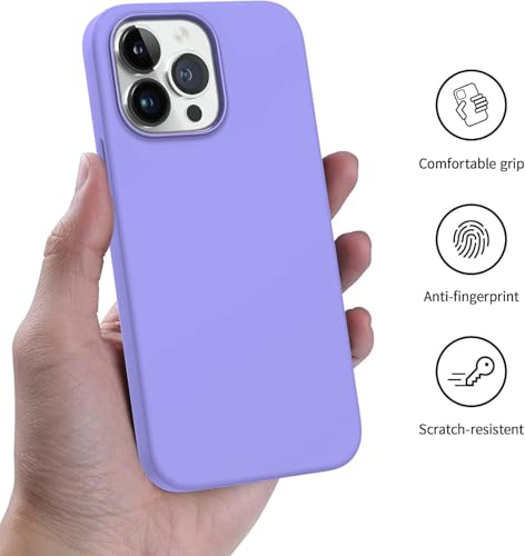 Image of Elzzi Microfiber Candy Case Compatible for iPhone 14 PRO, Shockproof Slim Back Cover Liquid Silicone Case (Purple)