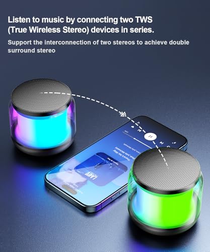 Image of Mini Portable Bluetooth Speaker, TWS Pairing Bass LED Lights, Rechargeable