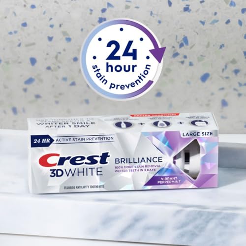 Image of Crest 3D White Teeth Whitening Toothpaste for Adults, 4.6oz, Stain Remover, Cavity Protection Fluoride Toothpaste, Strengthens Enamel, Faster Whitening, Brightens Teeth, Travel Size (Pack of 12)
