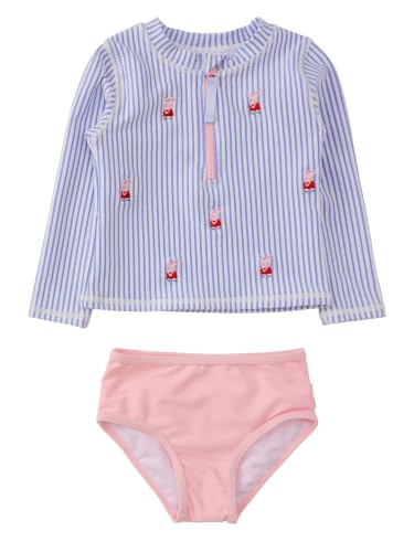 Image of RuffleButts Girls Zipper Long Sleeve - Rash Guard 2-Piece Swimsuit UPF 50+