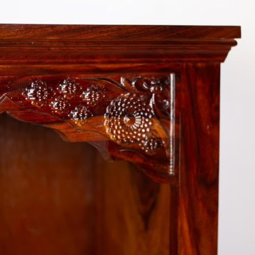 Image of Solid Sheesham Wood Temple for Home & Office /Mandir /God Stand /Pooja Stand /Home Mandap /Mandapam with Cabinet Doors & Multiple Storage /Shelf with Drawers (Honey TMT, 23x15x57 inch)
