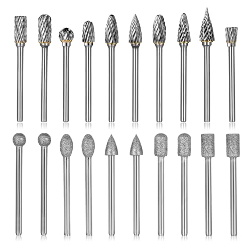 20 Pcs Fraises en Carbure avec Tige de 3 mm pour Dremel Accessoires, Fraise Carbure Rotative à Double Coupe pour Perceuse, Métal, Bois, Coupe, Perçage, Meulage, Sculpture, Gravure